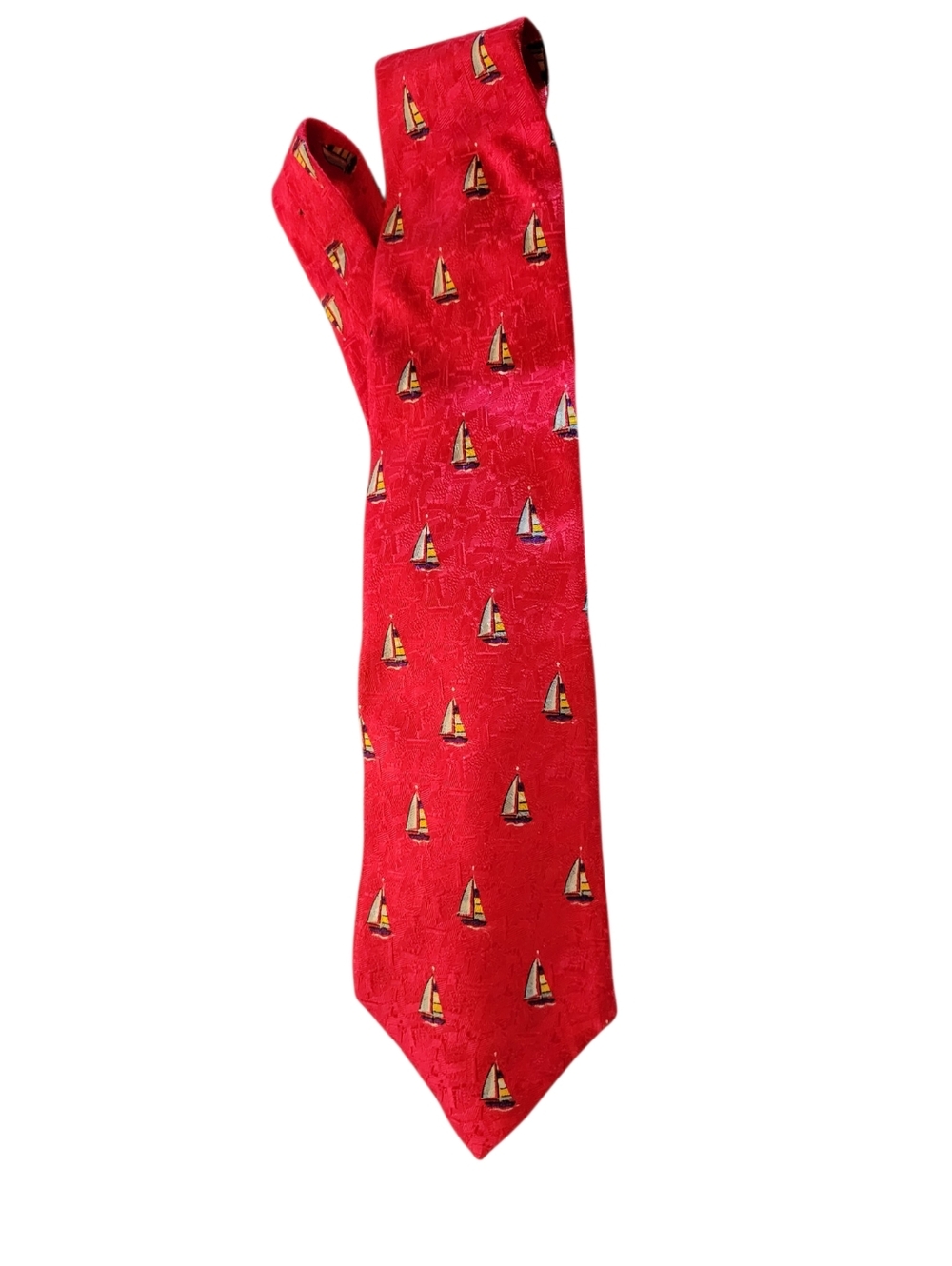 Ermenegildo Zegna Men's 100% Silk Tie ~ Red Sailboats Made in Italy Rare Pattern